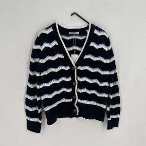 Veronica Beard Ansonia Chevron Striped Cardigan In Navy Off White Bluebell